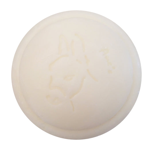 Savon visage et corps nature, sans parfum, enrichi en lait d'ânesse frais et bio. Fabrication artisanale. Format économique: 160g.