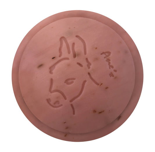 Savon visage et corps pétales de rose enrichi en lait d'ânesse frais et bio. Fabrication artisanale. Format économique: 160g.